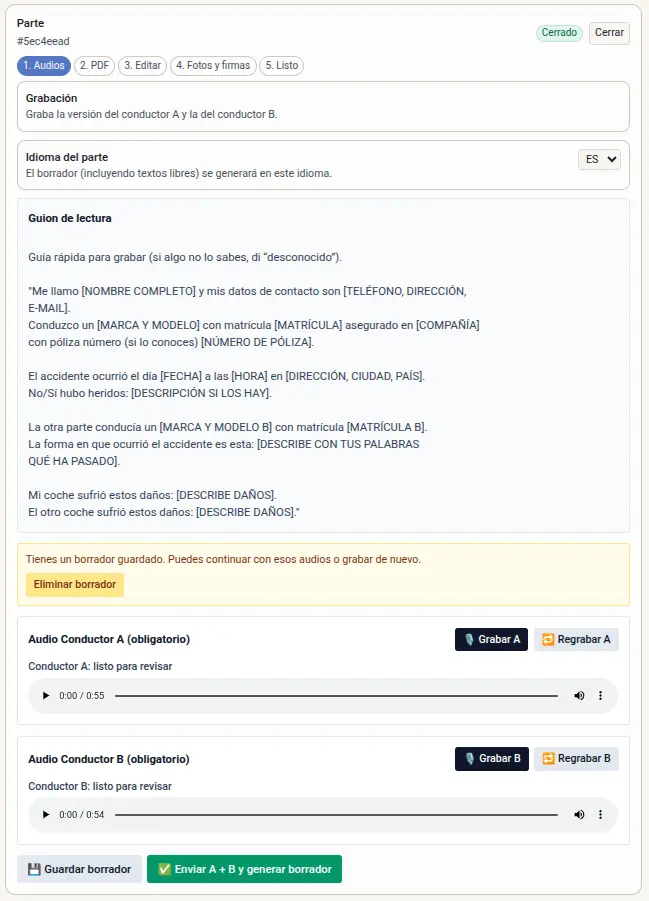 Vista de documentación y trazabilidad operativa
